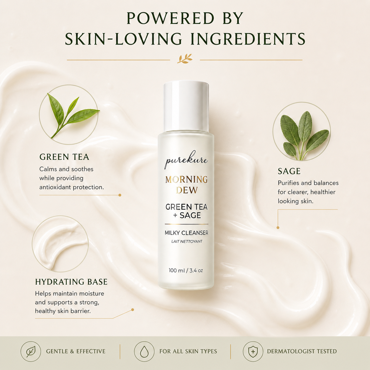 Green Tea + Sage Milky Cleanser (100ml)