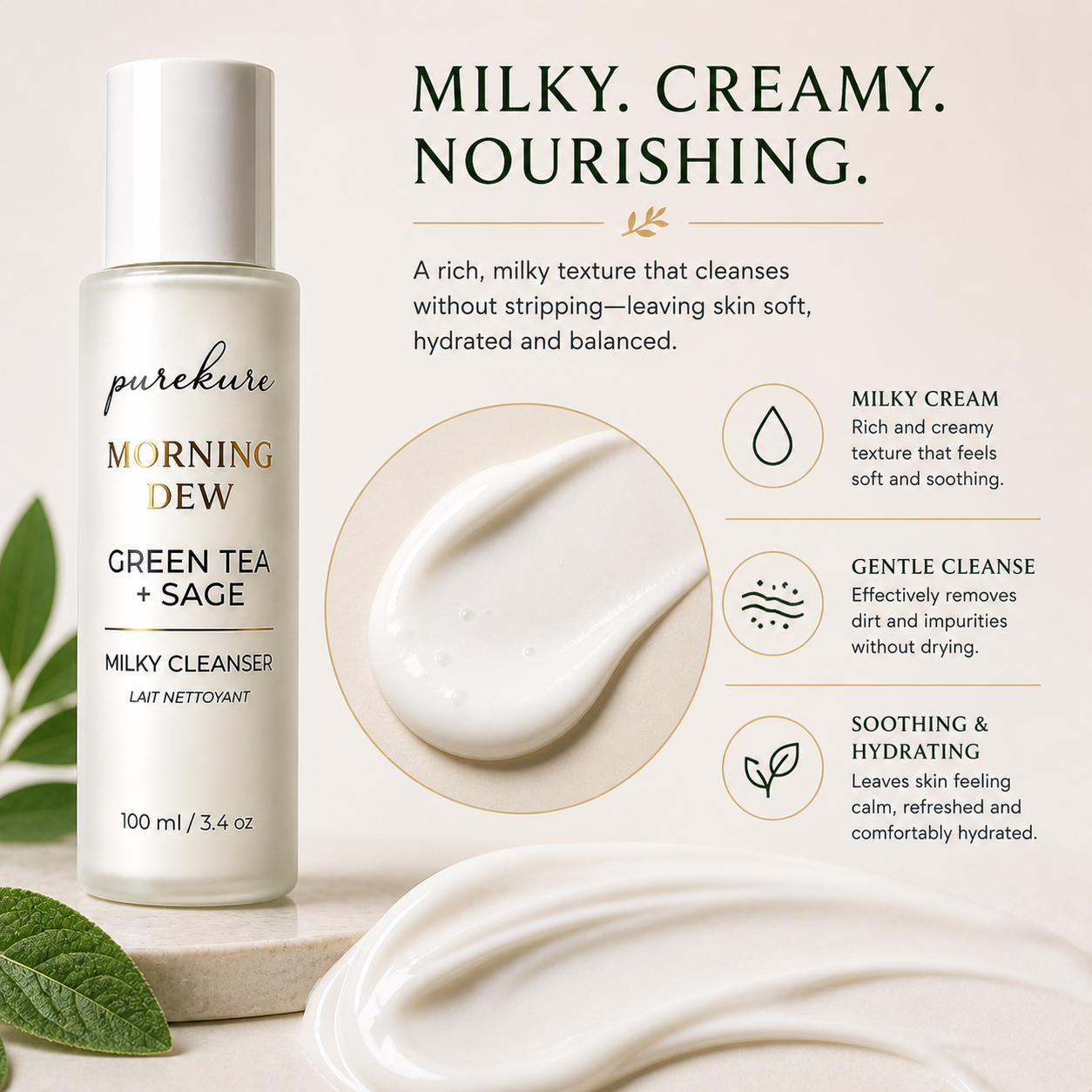 Green Tea + Sage Milky Cleanser (100ml)