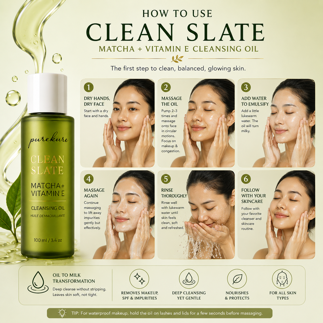 Matcha + Vitamin E Cleansing Oil (100ml)