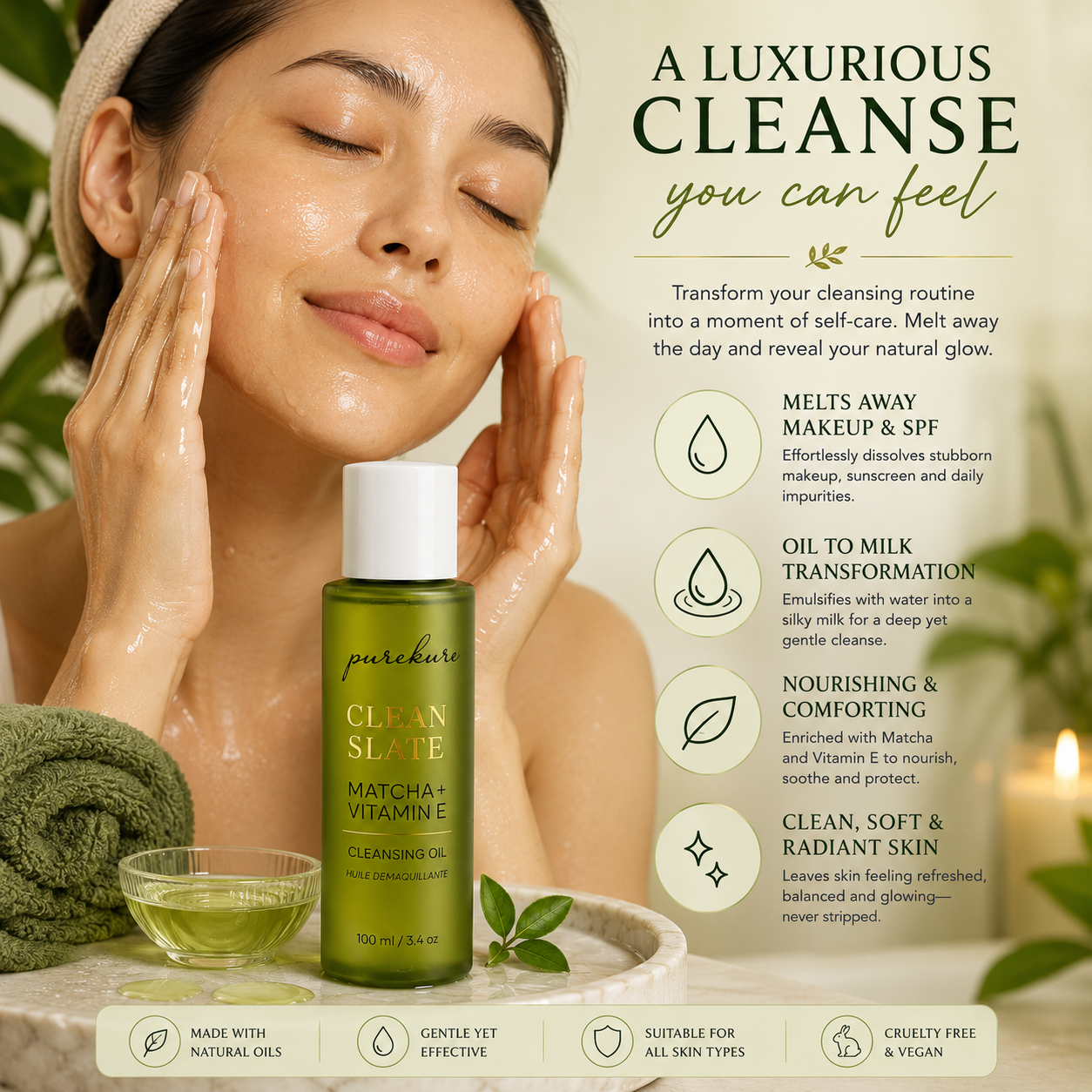 Matcha + Vitamin E Cleansing Oil (100ml)