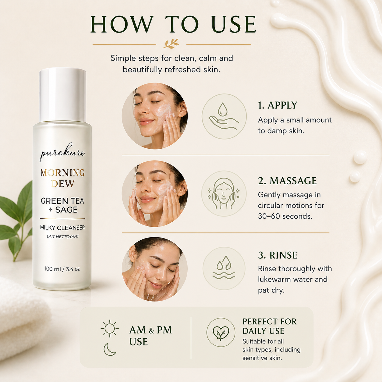 Green Tea + Sage Milky Cleanser (100ml)