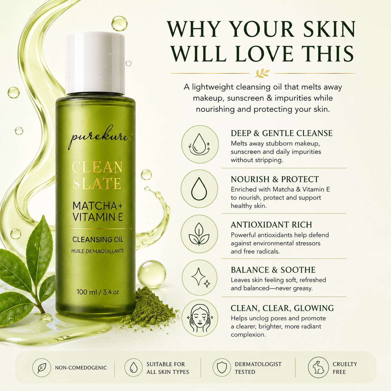 Matcha + Vitamin E Cleansing Oil (100ml)