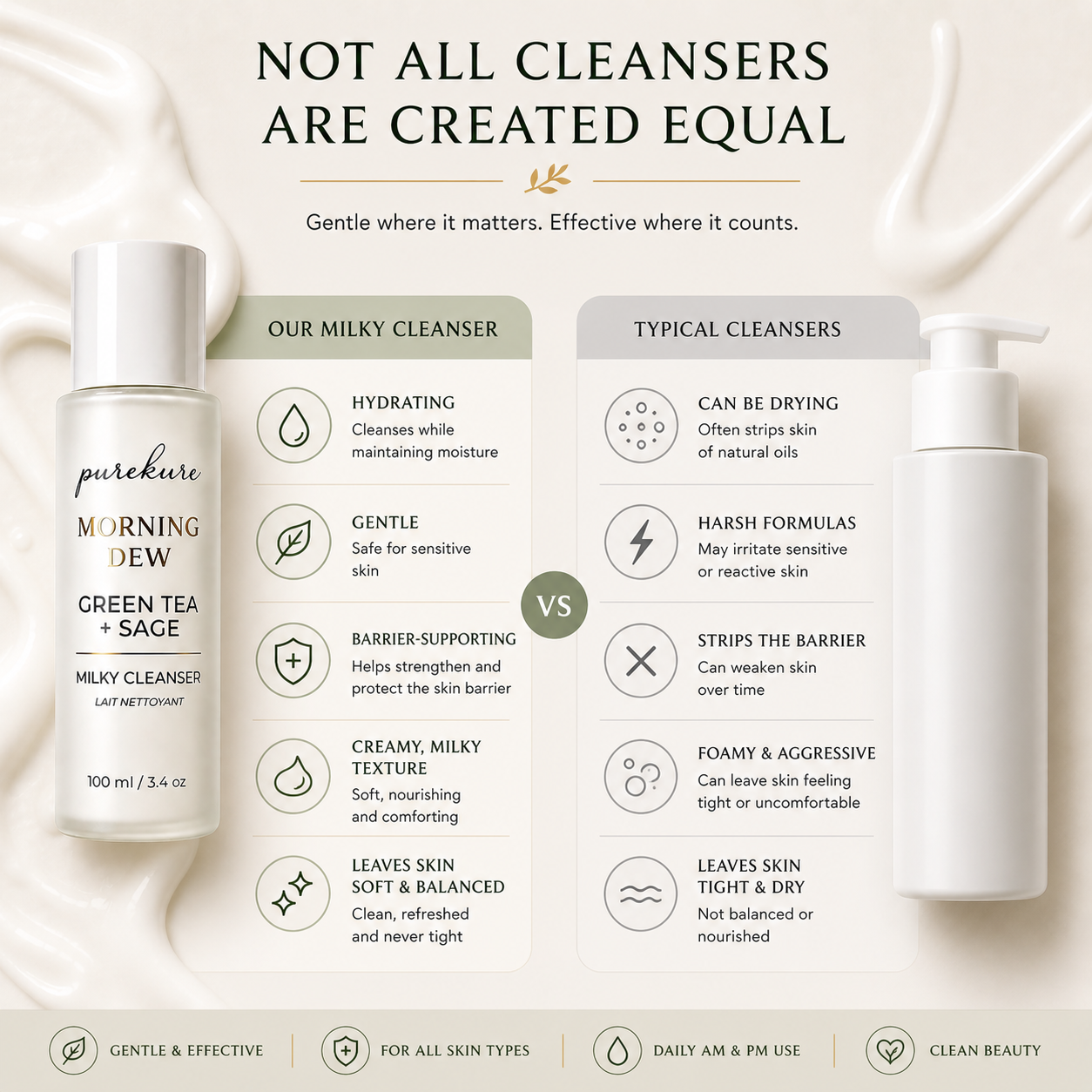 Green Tea + Sage Milky Cleanser (100ml)
