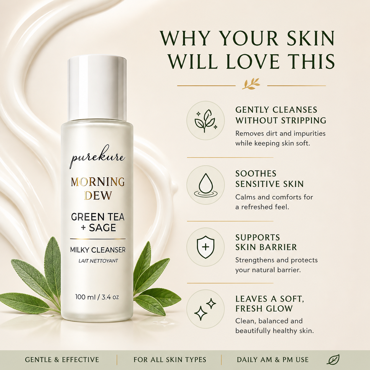 Green Tea + Sage Milky Cleanser (100ml)